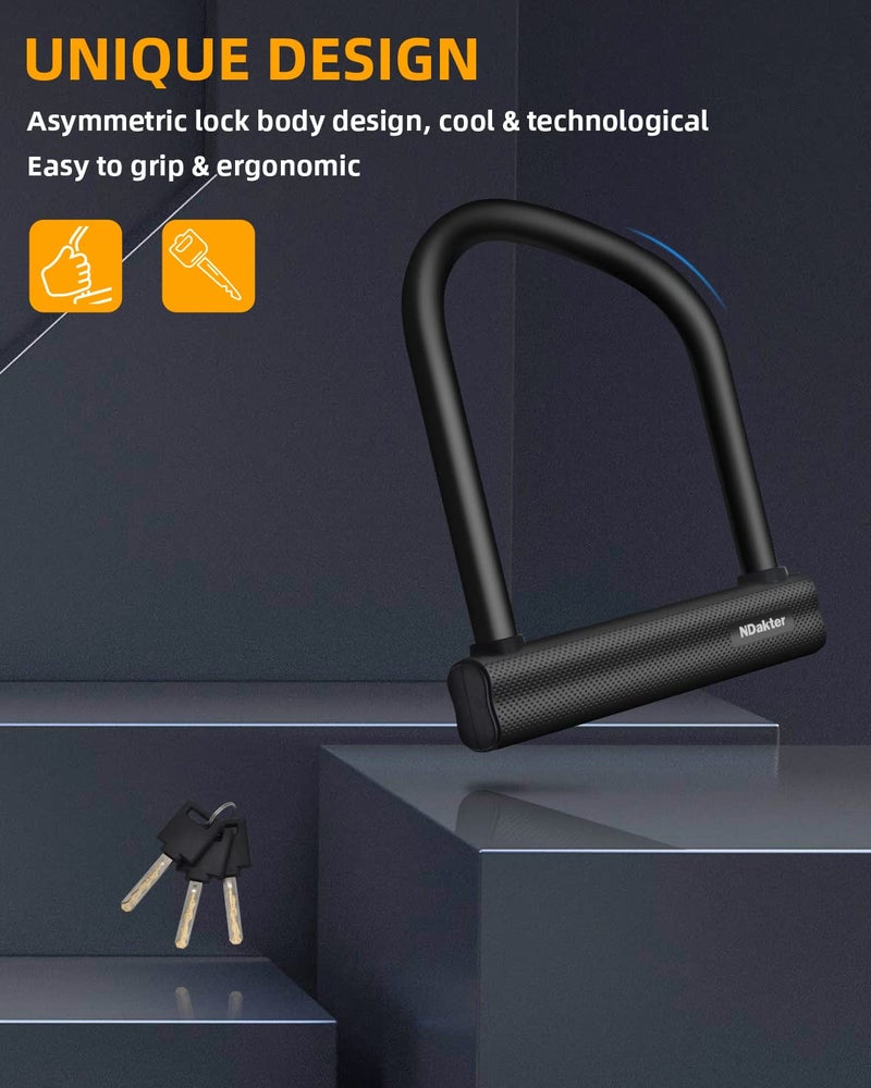 NDakter Bike Locks Heavy Duty Anti Theft 18mm Thick  Motorcycle U Lock with 4FT/120cm x 6mm Chain for Scooter  3Keys Large U-Shaped Motorcycle Wheel Lock for Ebike  Moped  Fat-Tire Tribike - Image 2